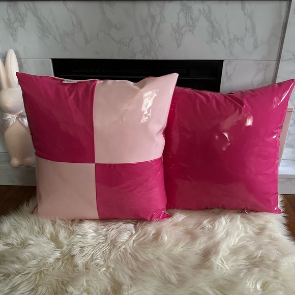Two-Toned Pink Faux Leather 18 X 18 Throw Pillow - Picture 2 of 5